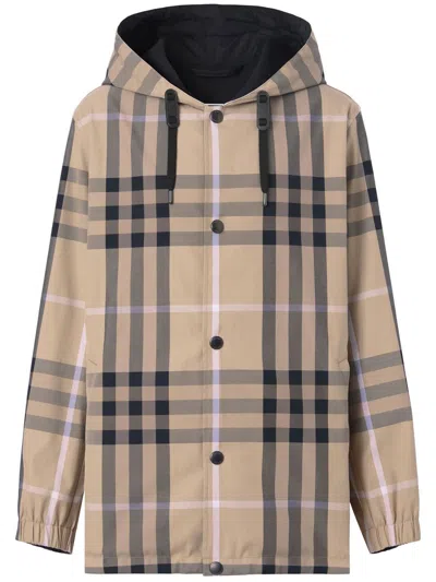 Burberry Check-pattern Reversible Hooded Jacket In Brown