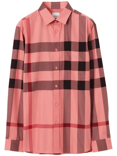 Burberry Check-print Cotton Shirt In Pink
