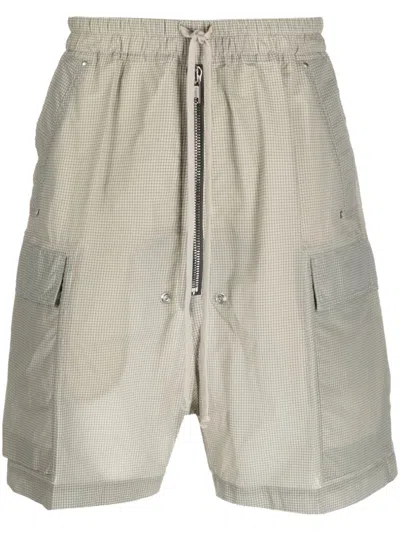 Rick Owens Check-print Drawstring Shorts In Gray