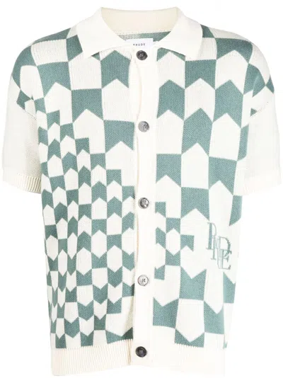 Rhude Check-print Knitted Polo Shirt In Green