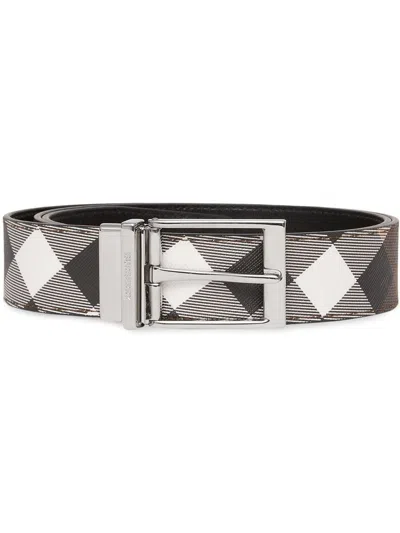 Burberry Check-print Leather Belt In Gray