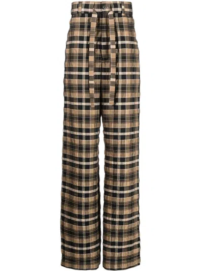 Nanushka Check-print Straight-leg Trousers In Brown