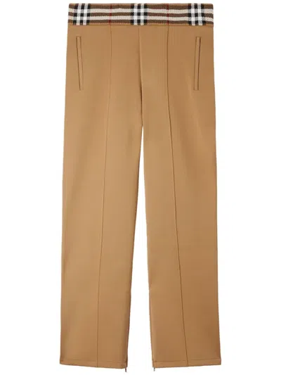 Burberry Check Trim Jersey Jogging Trousers In Camel