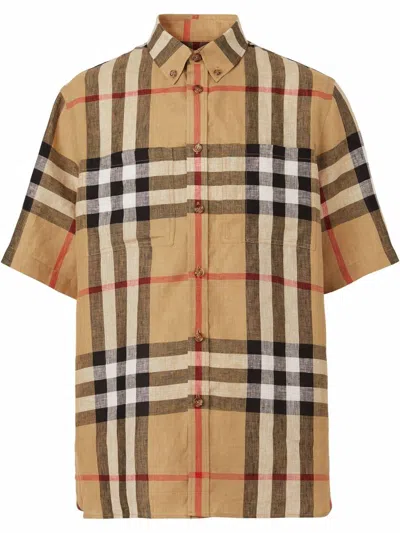Burberry Checked Short-sleeve Shirt In Yellow