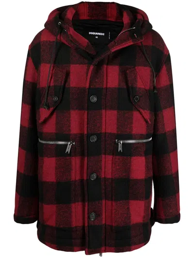 Dsquared2 Checked Single-breasted Coat In Black
