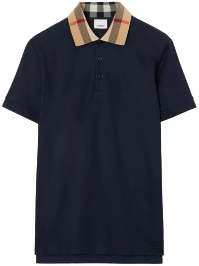 Burberry Men's Pique Check-collar Polo Shirt In Smoked Navy