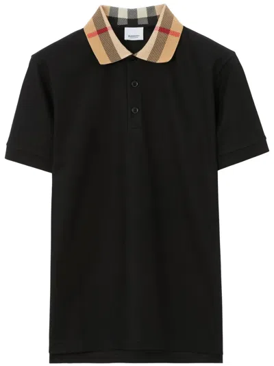 Burberry Checkered-collar Cotton Polo Shirt In Black