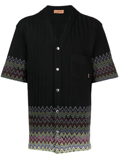 Missoni Chevron-print Striped Cotton Shirt In Black