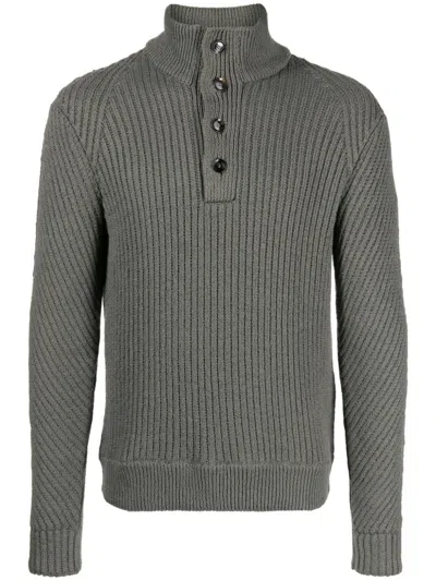 Brioni Chunky-ribbed Cotton Jumper In Green