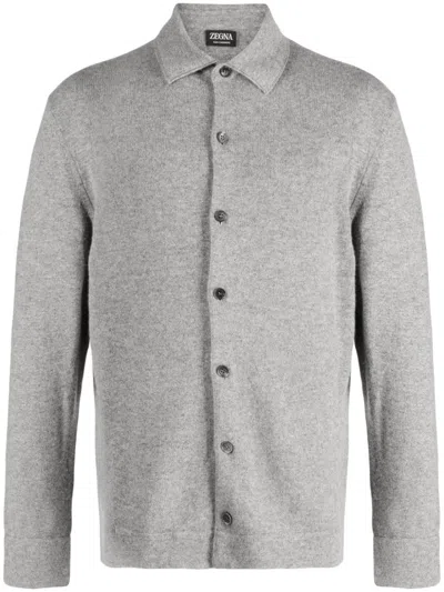 Zegna Classic-collar Cashmere Cardigan In Grey