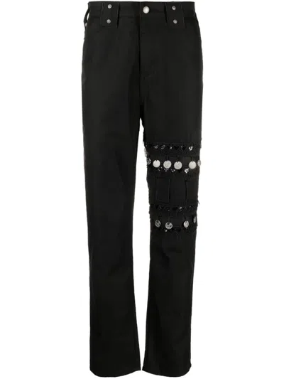 Youths In Balaclava Coin-embroidered Cotton-blend Twill Trousers In Black