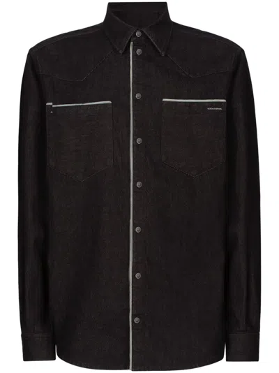 Dolce & Gabbana Constrastim-trim Denim Shirt In Multicolour