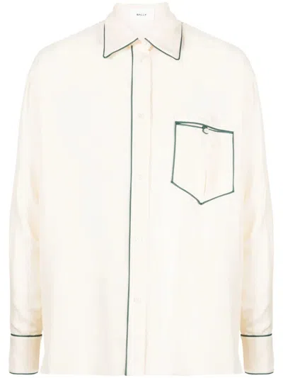 Bally Contrast-piping Silk Pyjama Shirt In White