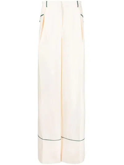 Bally Contrast-piping Silk Pyjama Trousers In White