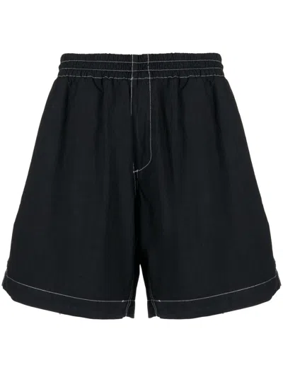 Sunnei Contrast-stitching Cotton Shorts In Schwarz
