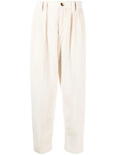Brunello Cucinelli Corduroy Tapered Cotton Trousers In White