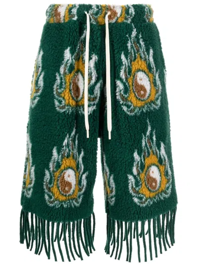 Jordanluca Cosmo Patterned-jacquard Drawstring Shorts In Green