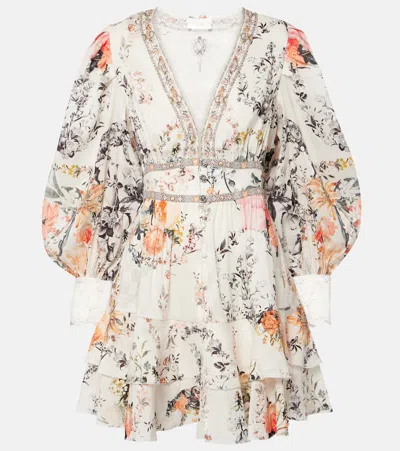 Camilla Floral Linen And Silk Minidress In Multicoloured