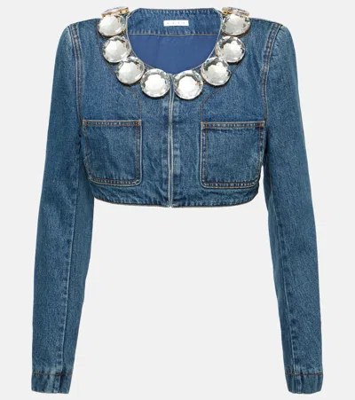 Area Blue Jumbo Crystal Denim Jacket In Medium Wash