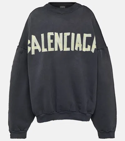 Balenciaga Logo Cotton Jersey Sweatshirt In Black