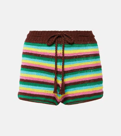 Anna Kosturova Striped Crochet Cotton Shorts In Multicoloured