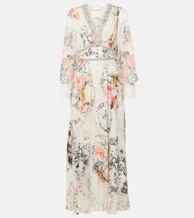 Camilla Floral Linen And Silk Maxi Dress In Neutral