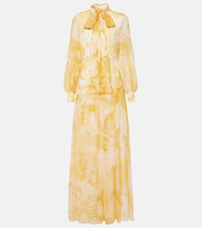 Erdem Printed Silk Voile Gown In Yellow