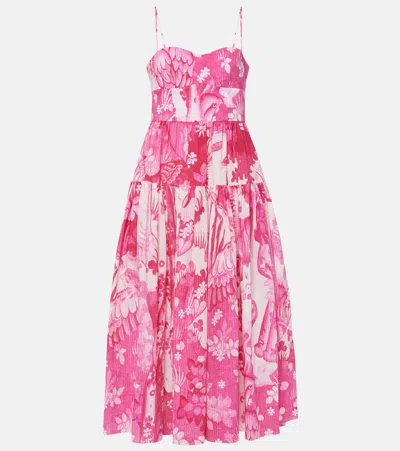 Erdem Strappy Tier Fit And Flare Midi Dress In Cerise