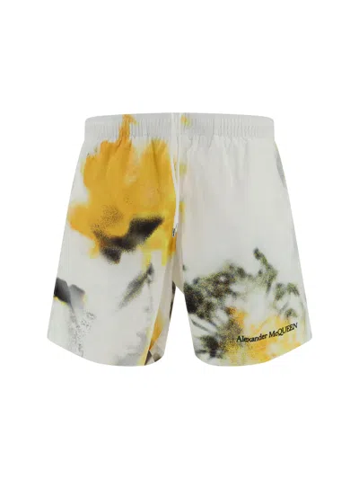 Alexander Mcqueen Flower Swimsuit In White/yellow