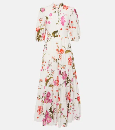 Erdem Puff-sleeve Tiered Cotton Midi Dress In White