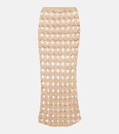 Anna Kosturova Rosette Crochet Cotton Maxi Skirt In Gold