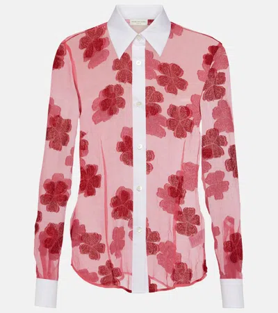 Dries Van Noten Floral Cotton Jacquard Shirt In Pink