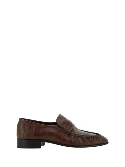 The Row Soft Leather Flat Loafers In Light Brown