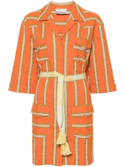 Alemais Gina Stripe-pattern Cotton Shirt Dress In Orange