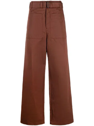 Lemaire Belted Pocket Pants Clothing In Br401 Chocolate Fondant
