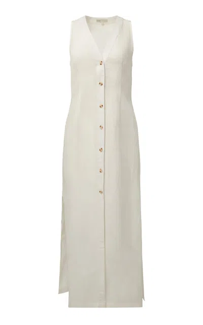 Onia Air Linen Button Down Maxi Dress Jute White