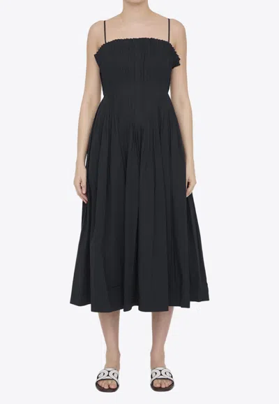 Staud Women's Bella Pleated Cotton-blend Sleeveless Midi-dress In Black