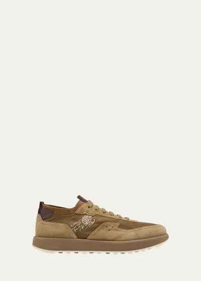 Berluti Light Track Venezia Leather-trimmed Nylon And Suede Trainers In Kaki