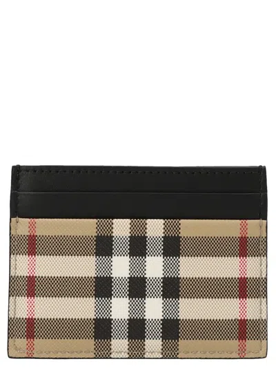 Burberry Check Print Card Holder Wallet In Beige