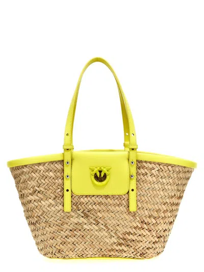 Pinko Love Summer Bucket Bag In Naturale/giallo-block Color