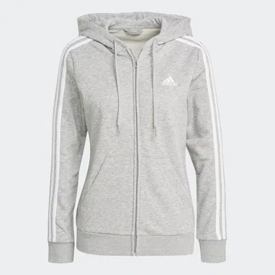 Adidas Originals Women's Adidas Essentials French Terry 3-stripes Full-zip Hoodie In Grey