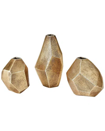 Global Views S/3 Geo Vases In Brass