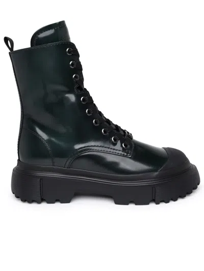 Hogan H619 Green Leather Combat Boots