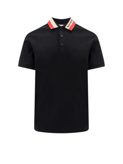 Burberry Pierson Logo Cotton Polo Shirt In Black