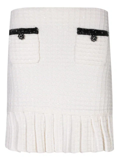 Self-portrait Knitted Mini Skirt With Sequins In White