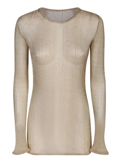 Sapio Ribbed Jersey Gold Crewneck Top In Neutrals