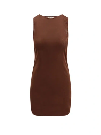 Saint Laurent Stretch Tulle Short Dress In Brown