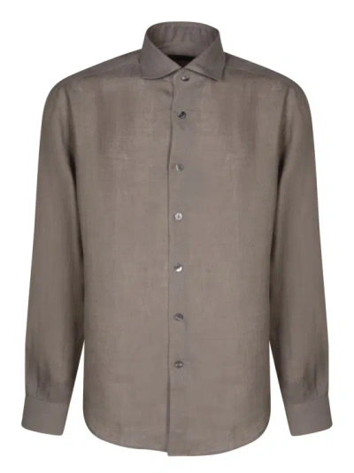 Dell'oglio Spread-collar Linen Shirt In Green