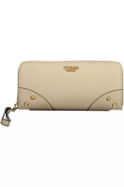 Guess Jeans Beige Chic Zip Wallet With Contrasting Accents In Neutral