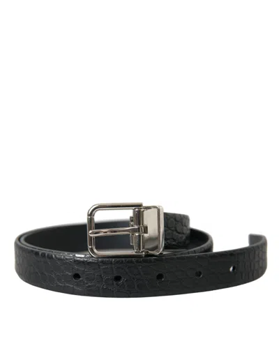 Dolce & Gabbana Black Alligator Leather Silver Buckle Belt